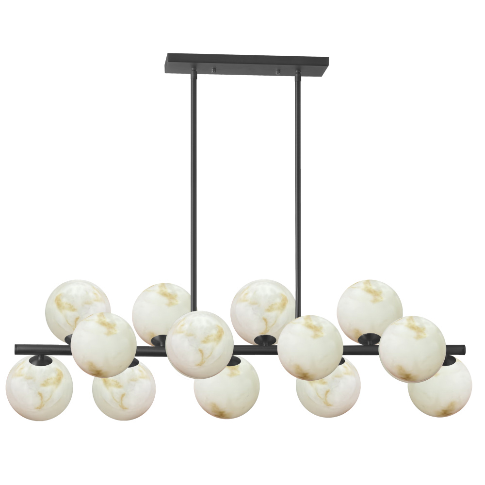 13 Light Matte Black Horizontal Pendant w/ Alabaster Glass