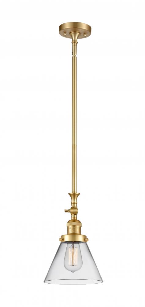 Cone - 1 Light - 8 inch - Satin Gold - Stem Hung - Adjustable Mini Pendant