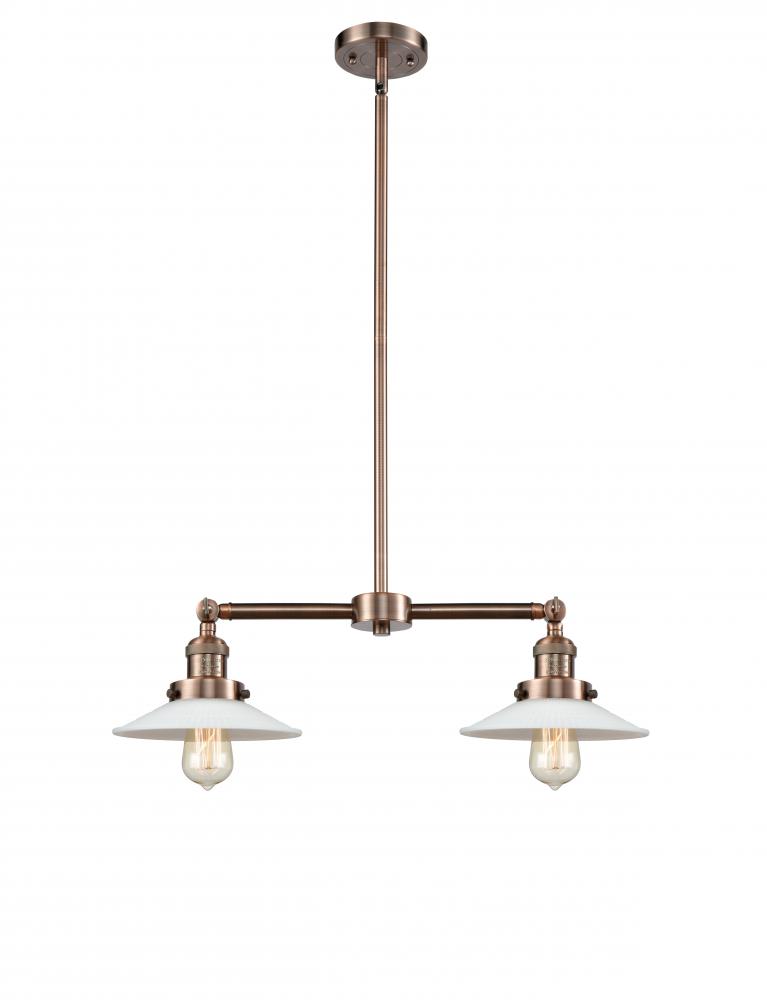 Halophane - 2 Light - 21 inch - Antique Copper - Stem Hung - Adjustable Island Light