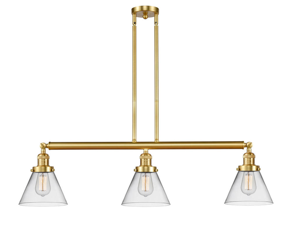 Cone - 3 Light - 40 inch - Satin Gold - Stem Hung - Adjustable Island Light