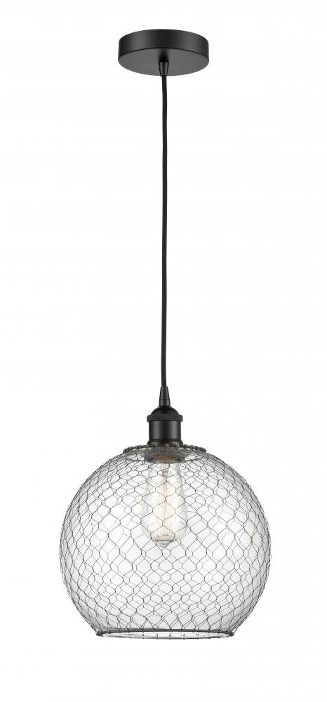 Farmhouse Chicken Wire - 1 Light - 10 inch - Matte Black - Cord hung - Mini Pendant