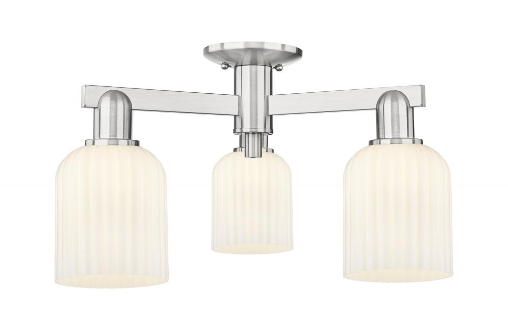 Bridal Veil - 3 Light - 6 inch - Brushed Satin Nickel - Semi-Flush Mount