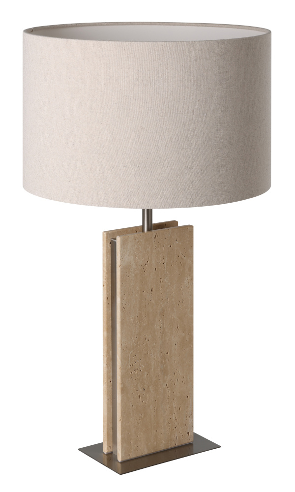 1 LT Table Lamp w/ Stone Traveltine Base and Natural Linen Shade