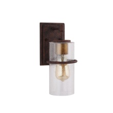 Eglo Canada 204543A - 1 LT Outdoor Wall Light w/ Rust Color Finish w/ Gold accent & Clear Seeded Glass