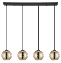 Eglo Canada 39686A - 4 LT Linear Pendant w/ Black Finish & Gold Smoked Glass Shades