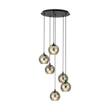 Eglo Canada 39687A - 6 LT Round Cascade Pendant w/ Black Finish & Gold Smoked Glass Shades